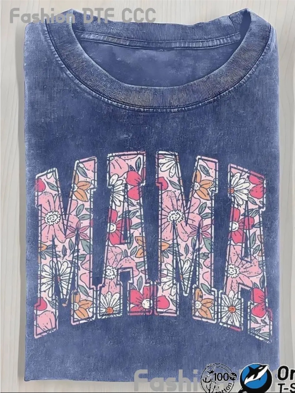 NWT Blue Cotton “Mama” Floral Graphic Tee, Various Sizes